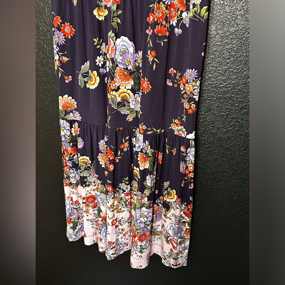 Johnny Was Elsa Tiered Short Sleeve Henley Knit Floral Tea Length Dress XS - Picture 5 of 8